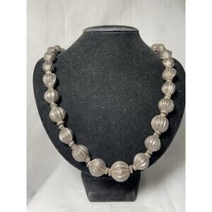 Vtg Sterling Silver Melon Bead Necklace Handmade Ribbed Beads 82g Southwest